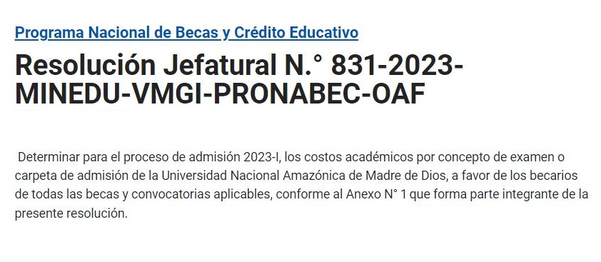 Resolución Jefatural N.° 831-2023-MINEDU-VMGI-PRONABEC-OAF