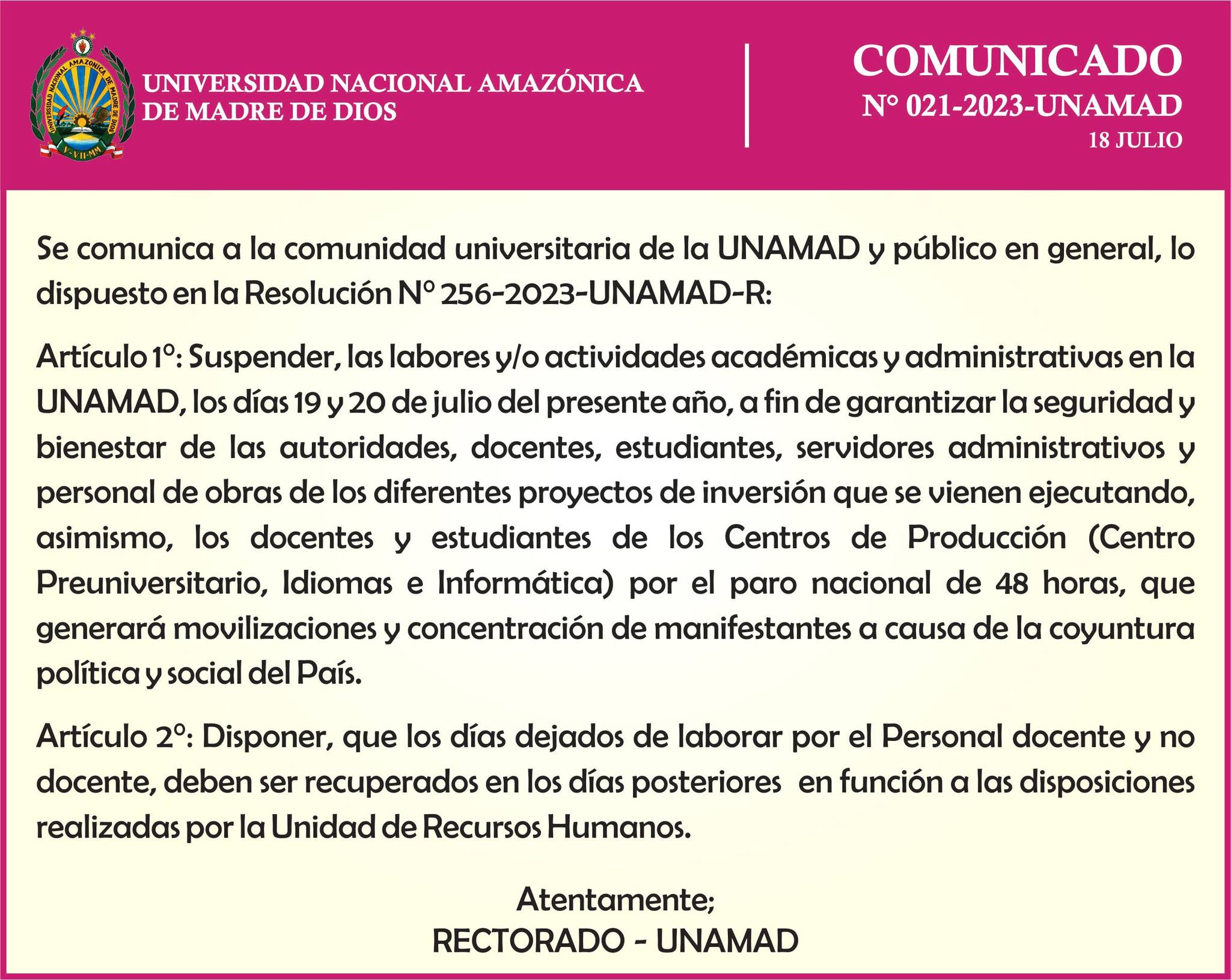 COMUNICADO