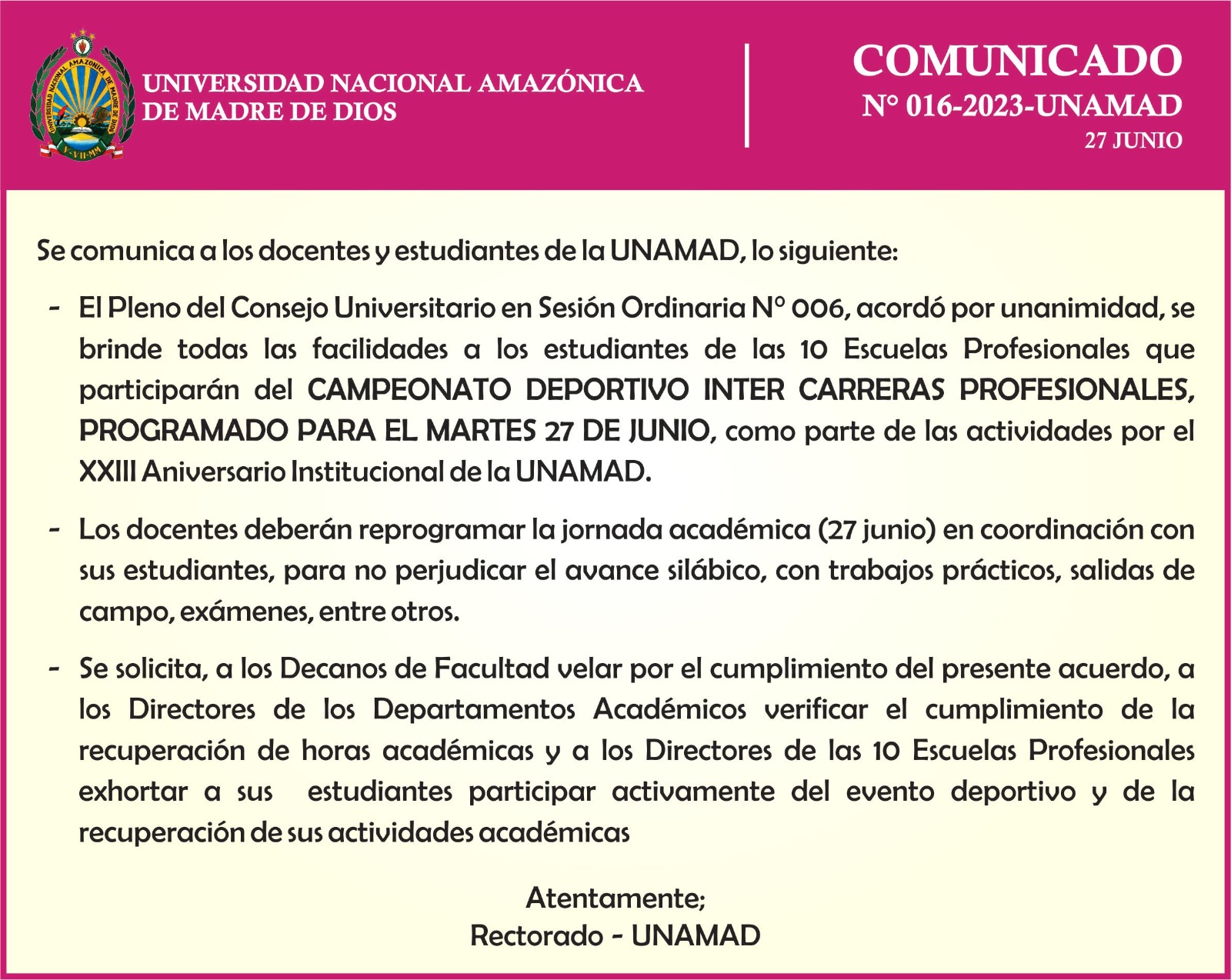 comunicado juegos