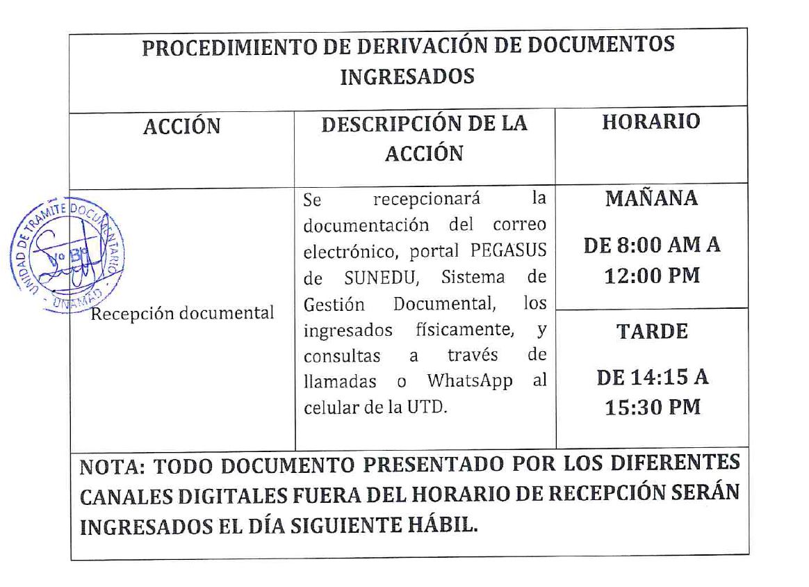 NUEVO HORARIO DE DOCUMENTOS INGRESADOS